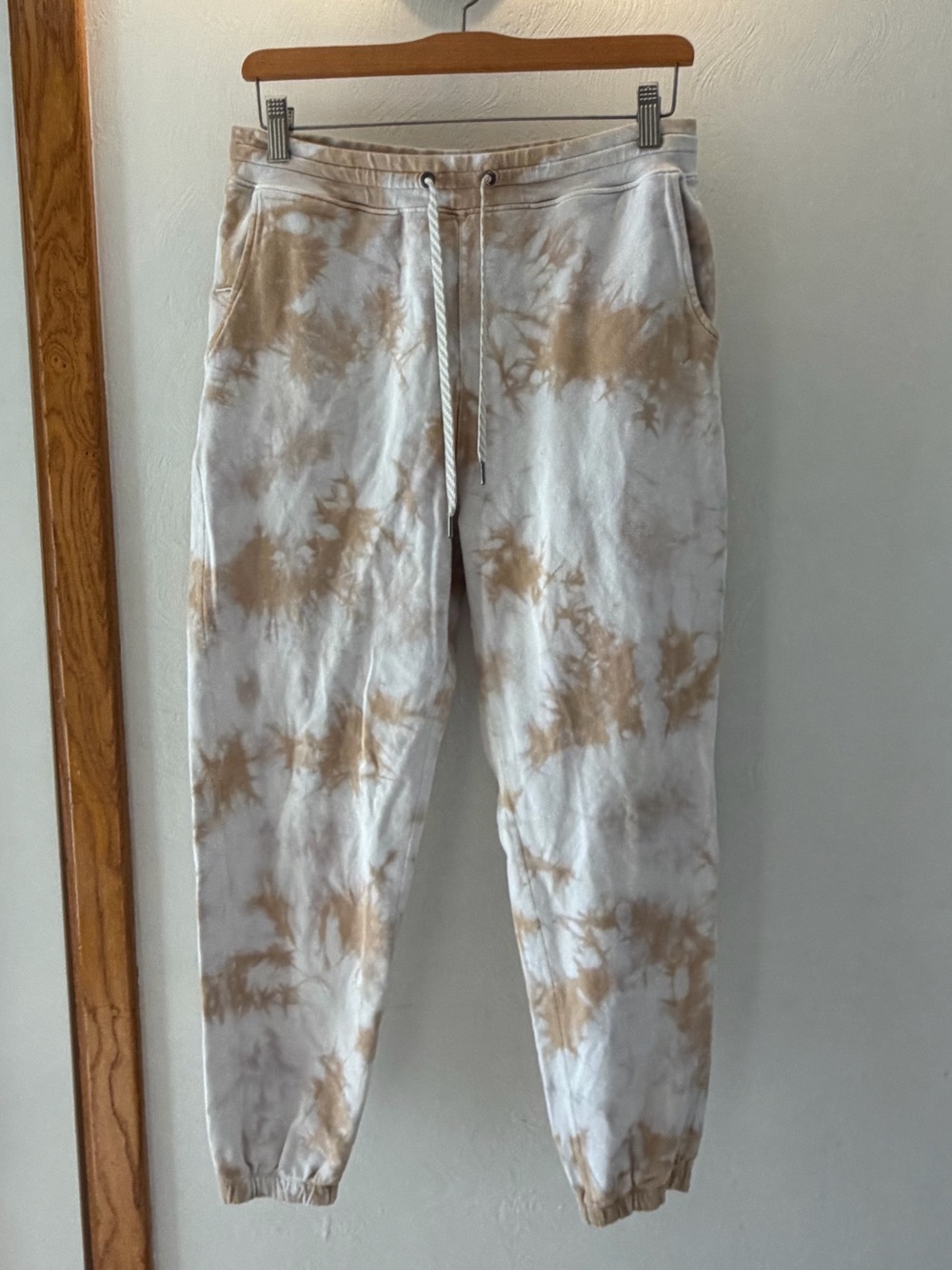 Vuori Tie-Dye Jogger Pants in Beige and White
